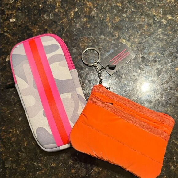 Pink and Orange Neoprene Pouch Set Card Case & Eyeglass Case - Zip Closures NEW - Picture 1 of 4